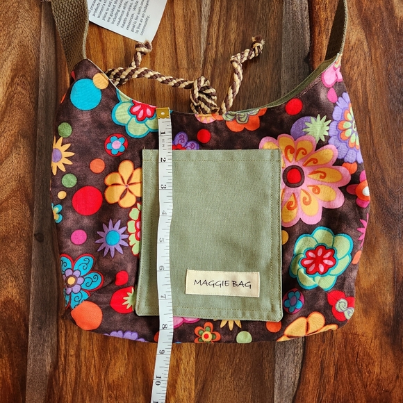 Colorful Handmade Maggie Bag Purse Long Canvas Strap Flowers Floral Pockets NWT - Picture 7 of 7
